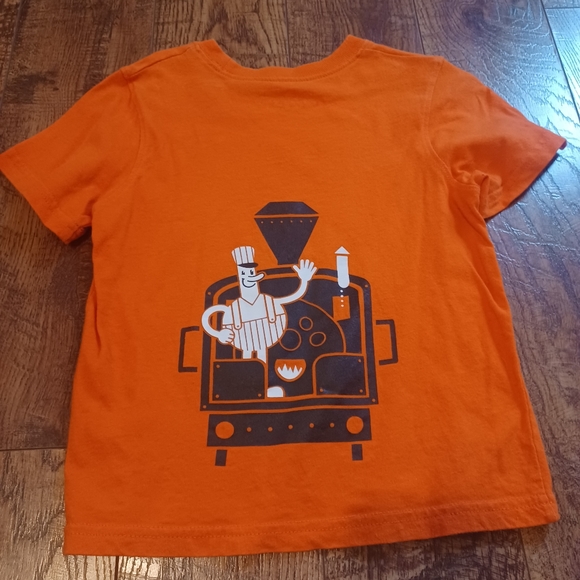 Jumping Beans Train Engine Graphic Tee Front & Back Orange Boy Sz 4T - Picture 3 of 4